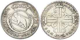 Schweiz. Bern.

 1/4 Taler (Silber). 1774.
Vs: Bekröntes Wappen zwischen Zweigen.
Rs: Bekröntes Monogramm das ein Kreuz ergibt.

31 mm. 7,85 g. ...