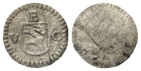 Schweiz. Graubünden, Chur - Bistum. Ulrich VII. von Federspiel (1692 - 1728).

 Pfennig (einseitig). Ohne Jahr.
Vs: Schild mit Steinbock nach links...