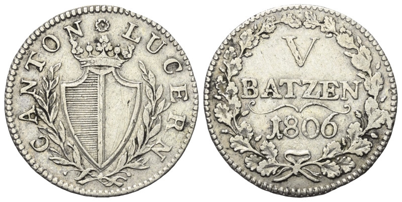 Schweiz. Luzern.

 5 Batzen (Silber). 1806.
Vs: Wappen in Kranz.
Rs: Wertbez...
