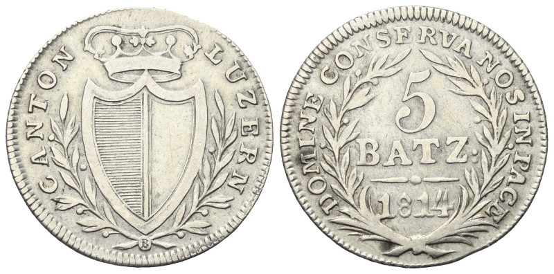Schweiz. Luzern.

 5 Batzen (Silber). 1814.
Vs: Wappen in Kranz.
Rs: Wertbez...