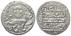 Rum-Seldschuken. Kaykhusraw II. (634 - 644 H. / 1236 - 1245).

 Dirham (Silber). 639 H. Siwas.
Vs: Löwe nach rechts, darüber Sonne; Sterne zwischen...