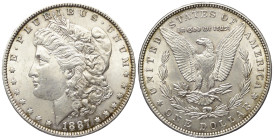 Nordamerika. USA.

 1 Dollar. 1887. Philadelphia.
Vs: Kopf der Liberty links.
Rs: Adler mit Pfeilbündel und Zweig in den Fängen zwischen zwei Zwei...