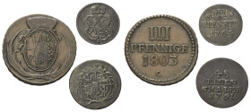 Deutschland - Lots.


Deutschland vor 1871.
Sachsen.

Lot (3 Stück, Kupfer): 3 Pfennige 1764 C und 1803 C; Groschen 1761.

Meist sehr schön.
...