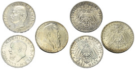 Deutschland - Lots.


Kaiserreich. 
Bayern. Prinzregent Luitpold (1886 - 1912) und Otto (1886 - 1913).

Lot (3 Stück, Silber): 3 Mark 1908, 1911...