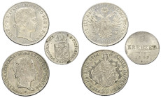 Österreich - Lots.


Kaisertum Österreich.
Franz Joseph I. (1848 - 1916).

Lot (3 Stück, Silber): 20 Kreuzer 1845 A und 1846 B, sowie 6 Kreuzer ...