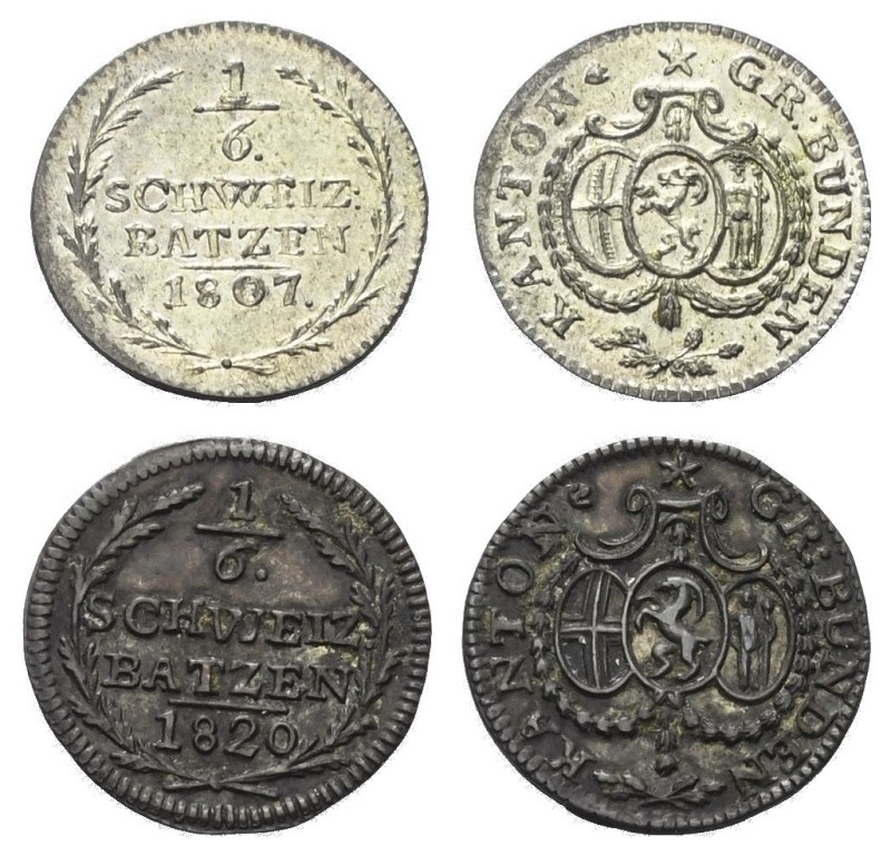 Europa - Lots.


Schweiz. Graubünden.

Lot (2 Stück, Billon): 1/6 Batzen 18...