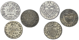 Europa - Lots.


Schweiz. Waadt.

Lot (3 Stück, Billon): 1/2 Batzen 1806, 1818 und 1 Batzen 1807.

HMZ 1005d, 1005h und 1004e.
Vorzüglich - fa...