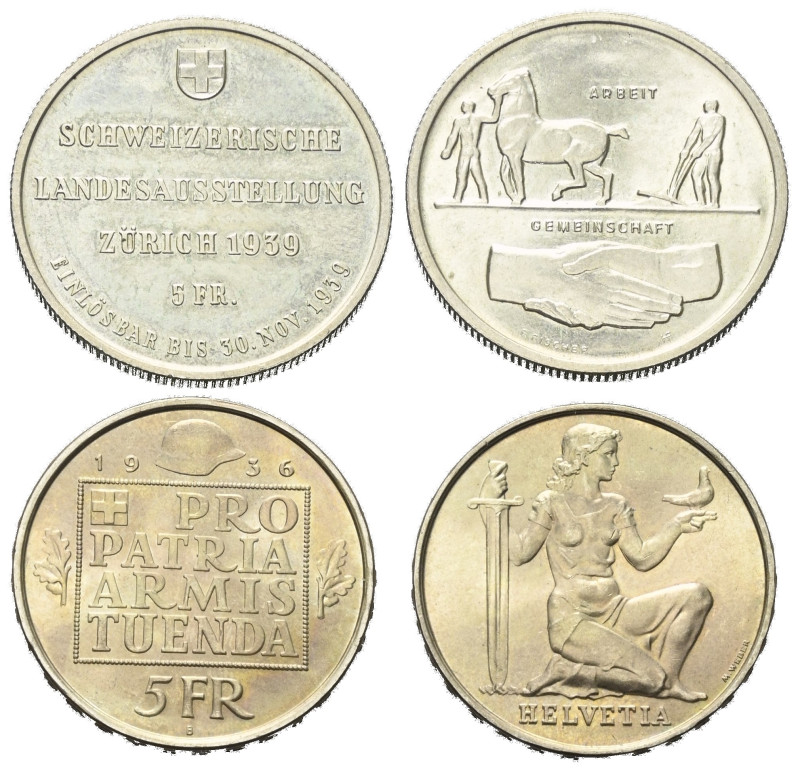 Europa - Lots.


Schweiz.

Lot (2 Stück, Silber): 5 Franken 1936 Wehranleih...