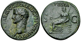Caligula AE As, Vesta reverse