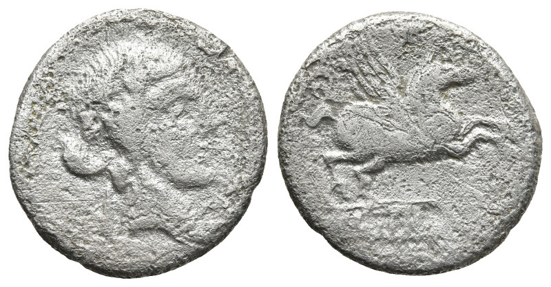 Q. Titius (90 BC). Rome
AR Denarius (17,4mm 3,1g)
Obv: Head of Bacchus to righ...