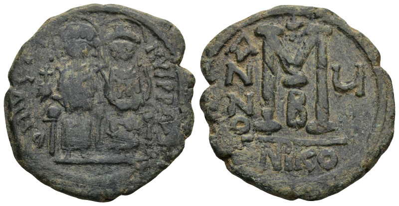 Justin II and Sophia (AD 565-578). Nicomedia. dated RY 10 = 574/5
AE Follis (29...