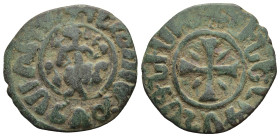 ARMENIA, Cilician Armenia. Levon III (AD 1301-1307)
AE Kardez (23,7mm 3,92g)
Obv: Levon seated facing on throne decorated with lions, holding cross ...