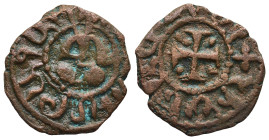 ARMENIA. Cilician Armenia. Hetoum I (AD 1226-1270)
AE Kardez (19,9mm 3,1g)
Obv: King seated facing on lion's throne, with globus cruciger and sceptr...