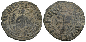 ARMENIA. Cilician Armenia. Hetoum I (AD 1226-1270)
AE Kardez (26,5mm 4g)
Obv: Hetoum seated facing on bench, holding lis-tipped scepter and globus c...