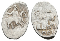 RUSSIA. Russia Ivan IV the Terrible (AD 1547 -1587)
AR Denga 9,8mm 0,6g)
Obv: Horseman brandishing sabre on galloping horse to right
Rev: Cyrillic ...