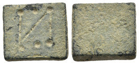 Byzantine bronze weight
(4,4g 14,3mm diameter)
Obv: Large N (retroge); pellet below and above
Rev: Blank