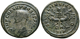 PROBO. Antoniniano. (Ae. 4,14g/24mm). 281 d.C. Cícico. (RIC 911). Anv: Busto coronado y con coraza de Probo a izquierda portando águila sobre estandar...