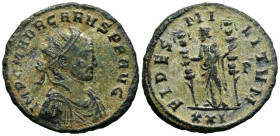 CARO. Antoniniano. (Ve. 3,56g/22mm). 282-283 d.C. Siscia. (RIC 102). Anv: Busto radiado y con coraza de Caro a derecha, alrededor leyenda: IMP C M AVR...