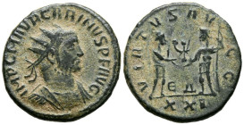 CARINO. Antoniniano. (Ae. 3,77g/20mm). 283 d.C. Antioquía. (RIC 325). Anv: Busto radiado y con coraza de Carino a derecha, alrededor leyenda: IMP C M ...