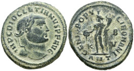 DIOCLECIANO. Follis. (Ae. 9,05g/28mm). 300-301 d.C. Antioquía. (RIC 54a). Anv: Cabeza laureado de Diocleciano a derecha, alrededor leyenda: IMP C DIOC...