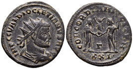 DIOCLECIANO. Antoniniano. (Ae. 3,68g/22mm). 293-294 d.C. Antioquía. (RIC 322). Anv: Busto radiado, drapeado y con coraza de Diocleciano a derecha, alr...