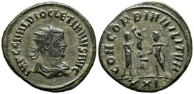 DIOCLECIANO. Antoniniano. (Ae. 4,12g/23mm). 293-294 d.C. Antioquía. (RIC 322). Anv: Busto radiado, drapeado y con coraza de Diocleciano a derecha, alr...