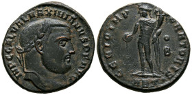 MAXIMIANO HERCULEO. Follis. (Ae. 6,43g/23mm). 296-297 d.C. Antioquía. (RIC 53b). Anv: Cabeza laureado de Maximiano a derecha, alrededor leyenda: IMP C...