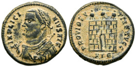 LICINIO I. Follis. (Ae. 3,40g/19mm). 318-320 d.C. Heráclea. (RIC 15). Anv: Busto laureado y drapeado a izquierda de Licinio I portando mappa y globo y...