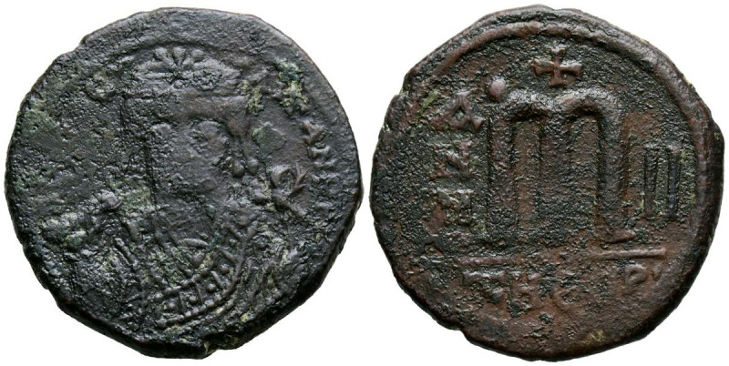 MAURICIO TIBERIO. Follis. (Ar. 12,00g/25mm). 583-4 d.C. Antioquía. (Seaby 532). ...