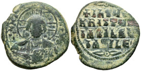 ANONIMO, tiempos de Basilio II y Constantino VIII. Follis. (Ae. 9,04g/28mm). 976-1025 d.C. Constantinopla. (Seaby 1813). Anv: Busto de Cristo de frent...