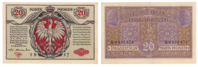 Polish banknotes 1916 - 1948
POLSKA / POLAND / POLEN / POLOGNE / POLSKO

20 marek polskich 1916 seria A, Generał 

Naturalny egzemplarz. Minimaln...