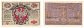 Polish banknotes 1916 - 1948
POLSKA / POLAND / POLEN / POLOGNE / POLSKO

20 marek polskich 1916 seria A, Generał 

Lekko odświeżony. Rzadszy bank...