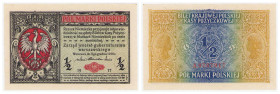 Polish banknotes 1916 - 1948
POLSKA / POLAND / POLEN / POLOGNE / POLSKO

1/2 marki polskiej 1916 seria A, jenerał 

Złamana końcówka narożnika.
...