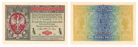 Polish banknotes 1916 - 1948
POLSKA / POLAND / POLEN / POLOGNE / POLSKO

1/2 marki polskiej 1916 seria B, Generał 

Złamana końcówka narożnika, a...