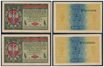 Polish banknotes 1916 - 1948
POLSKA / POLAND / POLEN / POLOGNE / POLSKO

1/2 marki polskiej 1916 seria B, zestaw 2 sztuk 

Pięknie zachowane, dro...