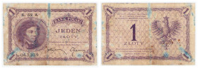 Polish banknotes 1916 - 1948
POLSKA / POLAND / POLEN / POLOGNE / POLSKO

1 zloty 1919 seria 52 A 

Rzadki banknot ze śladami długiego obiegu.

...