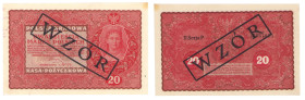 Polish banknotes 1916 - 1948
POLSKA / POLAND / POLEN / POLOGNE / POLSKO

WZÓR / SPECIMEN 20 marek polskich 1919 seria II-P 

Załamane końcówki na...