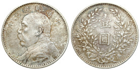 China
China. Republic. Dollar Yr. 3 (1914) 

Patyna.

Details: 26,90 g Ag 
Condition: 3/3+ ( VF/VF+) 
Literature: L&M 63; KM Y 329