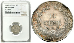 China
French Indochina. 10 centimes 1898 NGC UNC 

Bardzo ładnie zachowane.

Details: Ag 
Condition: NGC UNC (NGC UNC) 
Literature: KM 9