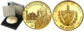 Cuba
Cuba 100 pesos 1998 visit of John Paul II to Cuba 1 ounce GOLD 

Złota moneta uncjowa wybita na pamiątkę wizyty Papieża - Jana Pawła II na Kub...