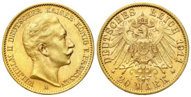 Germany
Germany Prussia. Wilhelm II 20 Mark 1911 A Berlin 

Ładny egzemplarz.

Details: 7,96 g Au .900 
Condition: 2-/3+ (EF-/VF+) 
Literature:...