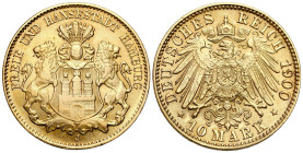 Germany
Germany. 10 Marks 1900, Hamburg

Gięty krążek.

Details: 3,97 g Au
Condition: 2- (EF-)
Literature: Jaeger 211; Friedberg 3781