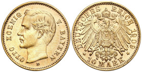 Germany
Germany, Bavaria. Otto (18861913). 10 Marks 1909 D, Munich

Sporo połysku. Przetarte najwyższe partie reliefu.&nbsp;

Details: 4 g Au
Co...