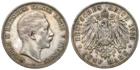 Germany
Germany, Prussia. Wilhelm II (18881918). 5 Marks 1903 A, Berlin 

Ciemna patyna.

Details: 27,75 g Ag 
Condition: 3 (VF) 
Literature: A...