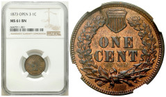 USA
USA. 1 cent 1873 NGC MS61 BN - OPEN 3 

Wariant z otwartą 3.Na większości najwcześniejszych wersji monet z 1873 r. cyfra 3 daty wyglądała bardz...