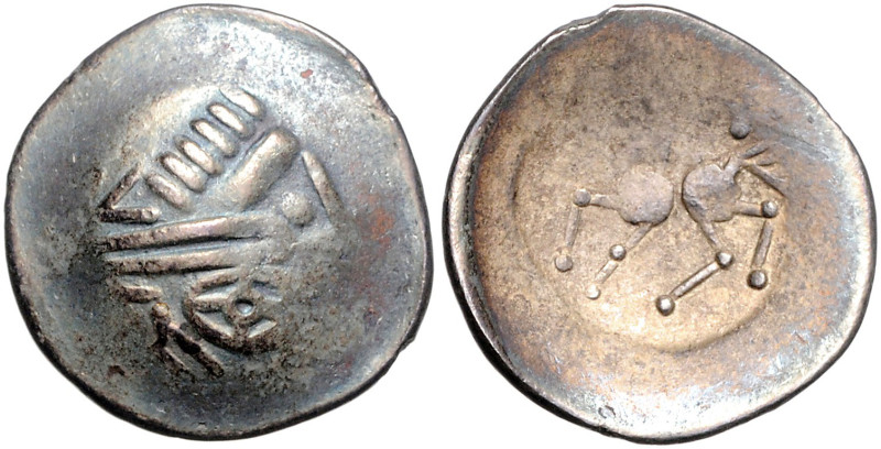 OSTKELTEN, Beischlag zu einer AR Tetradrachme Philipp II. Zeuskopf. Rs.Sattelkop...