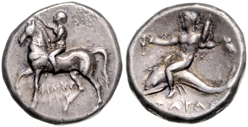 ITALIEN, KALABRIEN, Stadt Taras (Tarent), AR Didrachme (334-302 v.Chr.). Nackter...