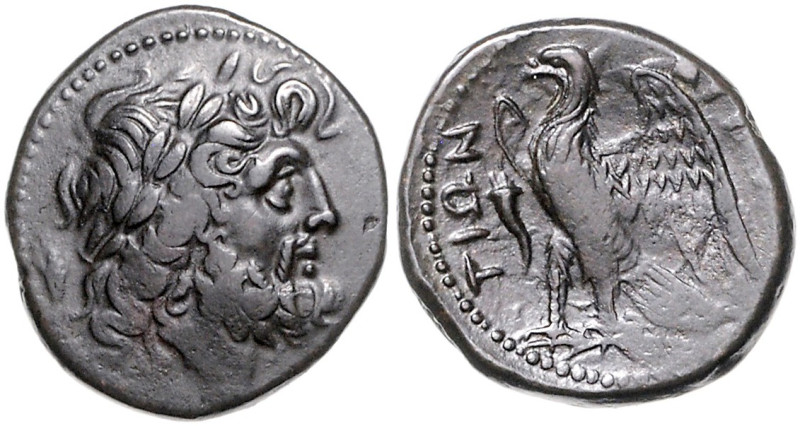 ITALIEN, BRUTTIUM, Brettische Liga, AE 21 (215-205 v.Chr.). Belorb. Büste des Ze...