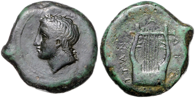 ITALIEN, SIZILIEN, Stadt Adranon, AE 25 (um 345 v.Chr.). Belorb.Kopf des Apollon...