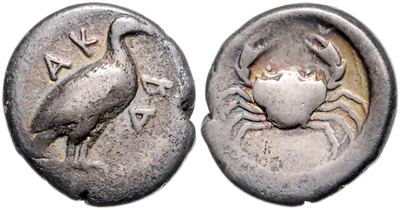 ITALIEN, SIZILIEN, Stadt Akragas, AR Didrachme (510-472 v.Chr.). Adler. Rs.Krabb...